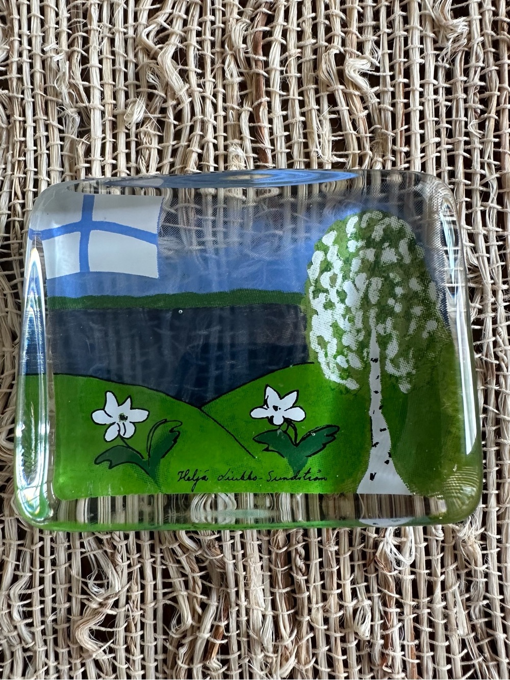 Ittala Spring In Finland Glass Card Paperweight Signed Helja Liukko Sundstrom